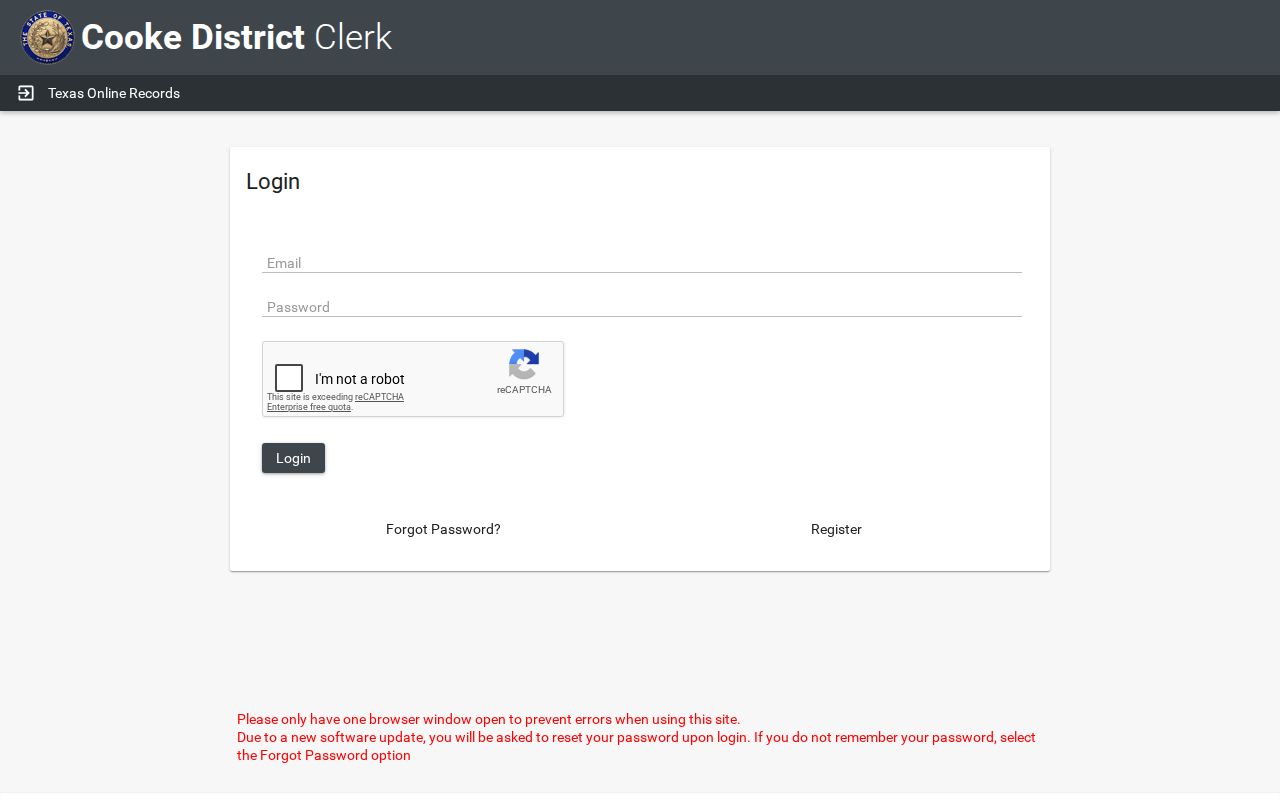 Cooke County case lookup login at Texas Online Records