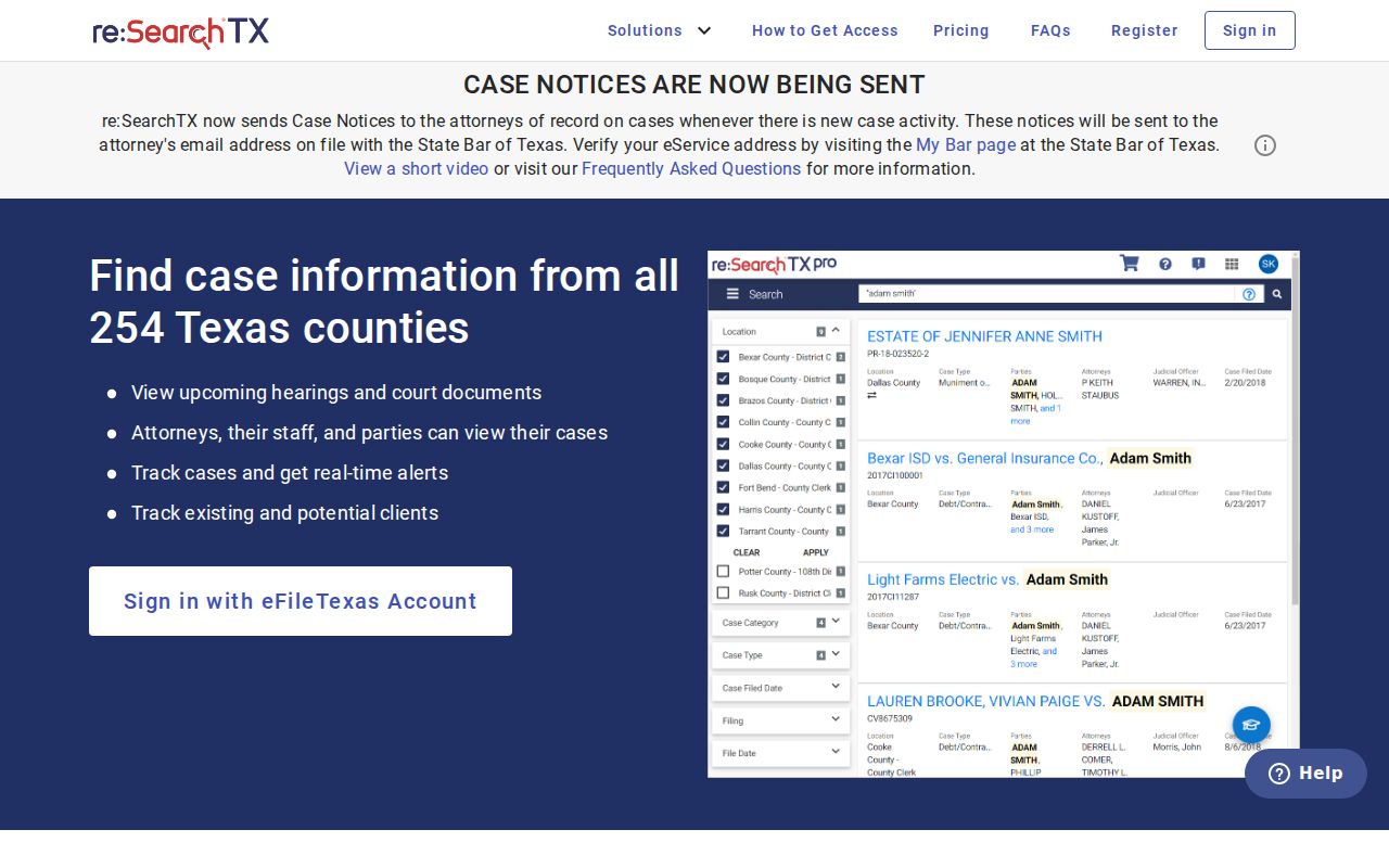 Cooke County case lookup through the re SearchTX interface
