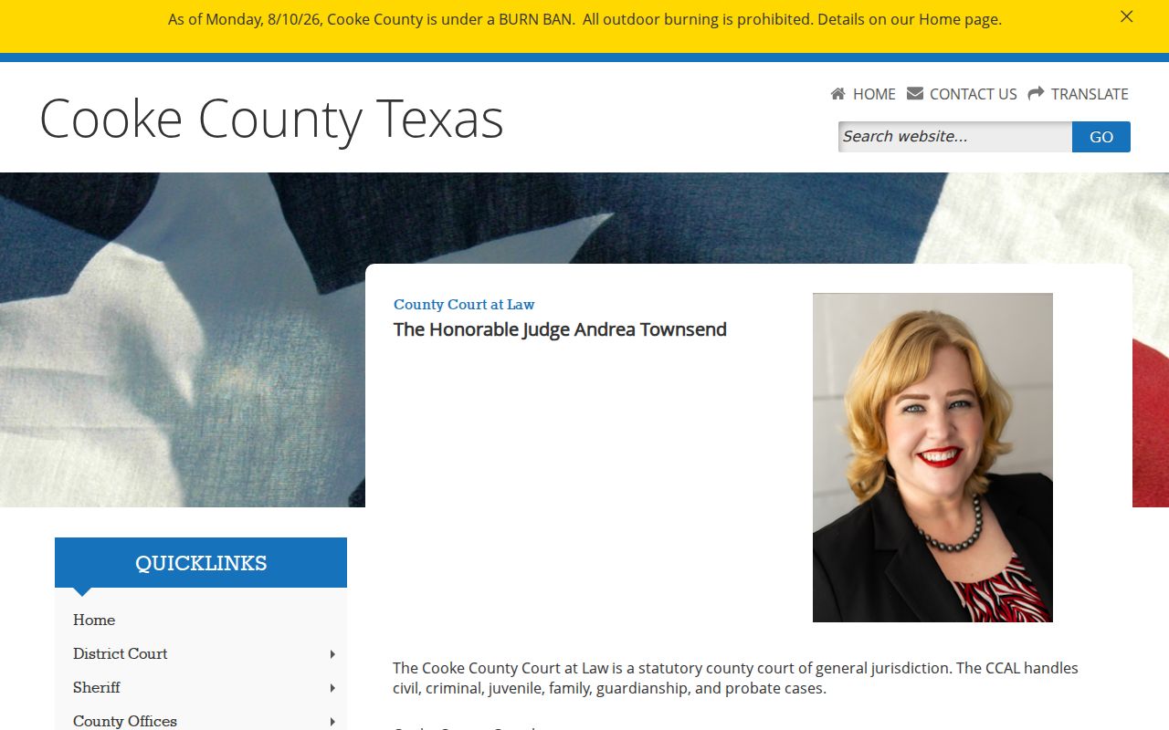 Cooke County civil docket information on the County Court at Law page