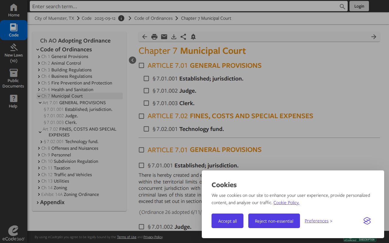 Muenster court docket municipal code page